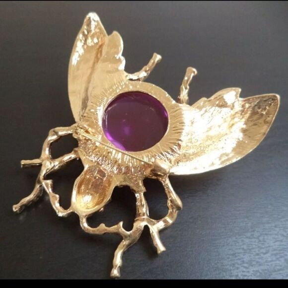 VINTAGE RHINESTONE JELLY BELLY WINGED INSECT 3 3/8" BROOCH - Picture 3 of 3